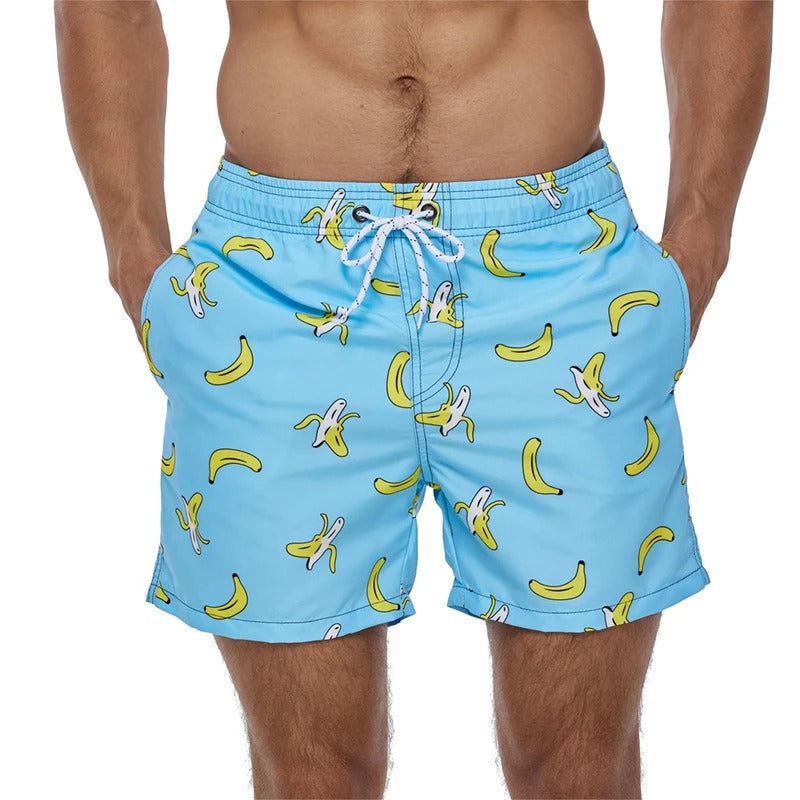 Lazaro™ | Herrer Badebukser med Tropisk Ananasprint | Hurtigttørrende Badeshorts med Snøre og Sidelommer