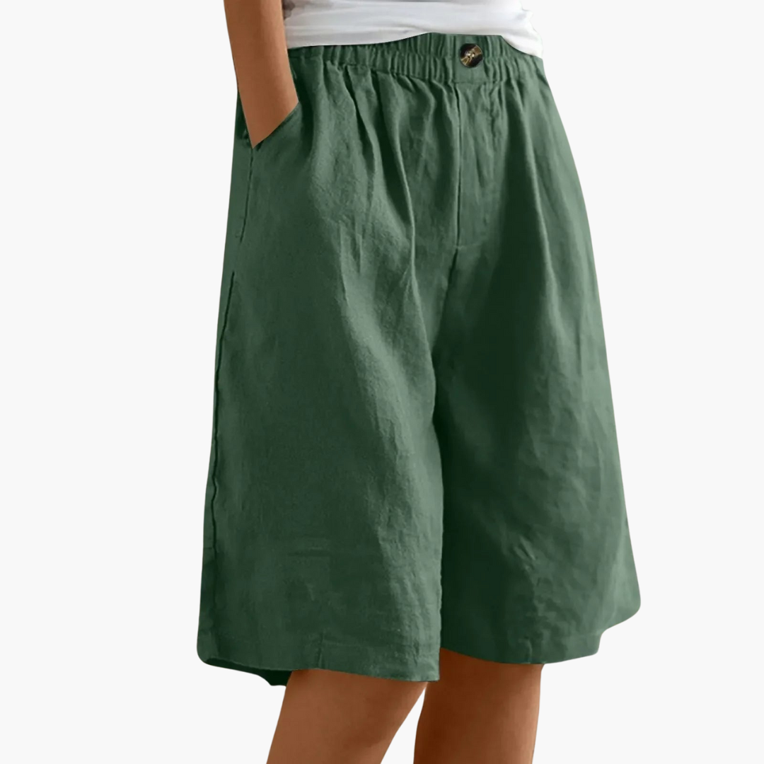 Nova | Damer Bermuda Shorts | Hør-Bomuld Sommerbukser | Let & Komfortabel | Elastisk Talje & Lommer