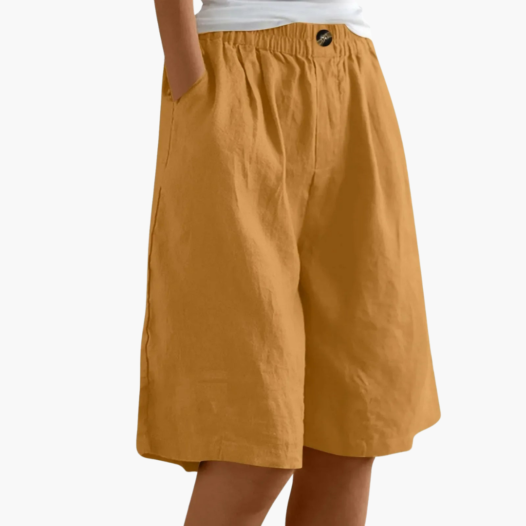 Nova | Damer Bermuda Shorts | Hør-Bomuld Sommerbukser | Let & Komfortabel | Elastisk Talje & Lommer