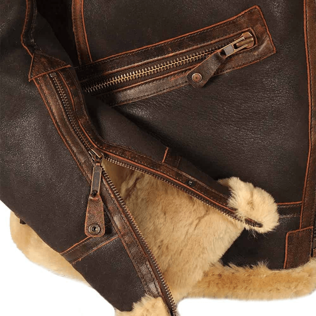 Rheon | Læder Pilotjakke Med Shearling
