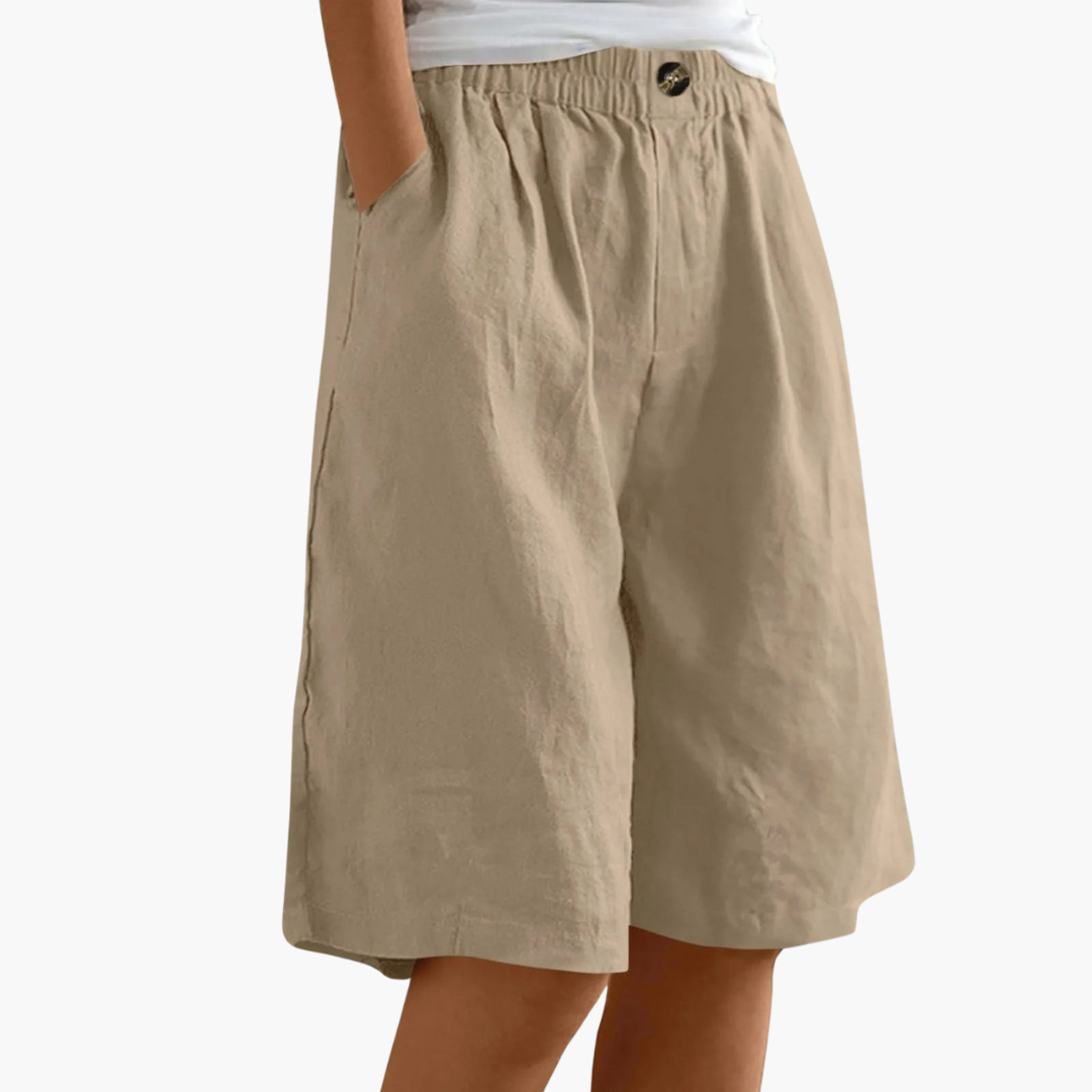 Nova | Damer Bermuda Shorts | Hør-Bomuld Sommerbukser | Let & Komfortabel | Elastisk Talje & Lommer