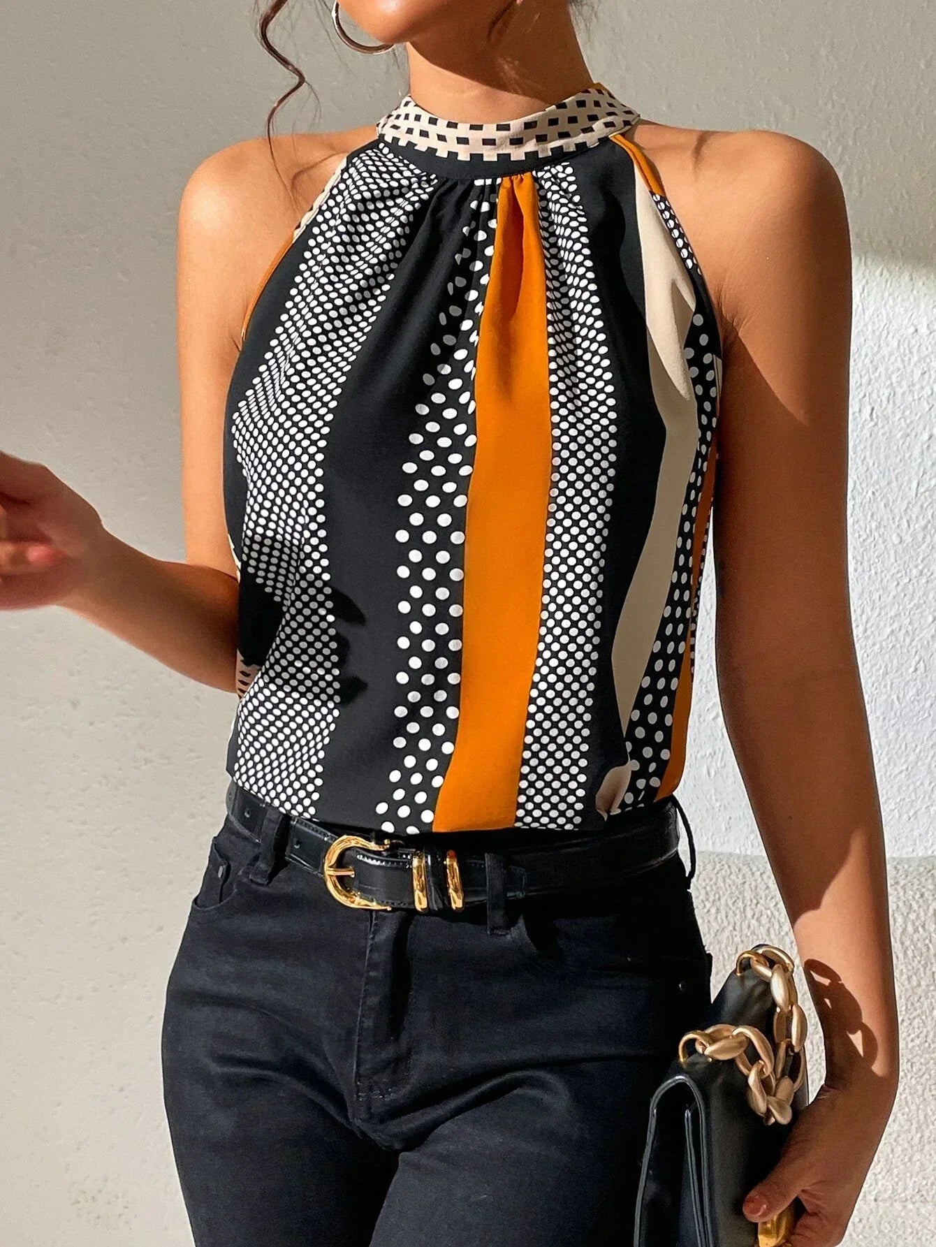 Sabine | Halterneck Top Med Grafiske Striber Damer