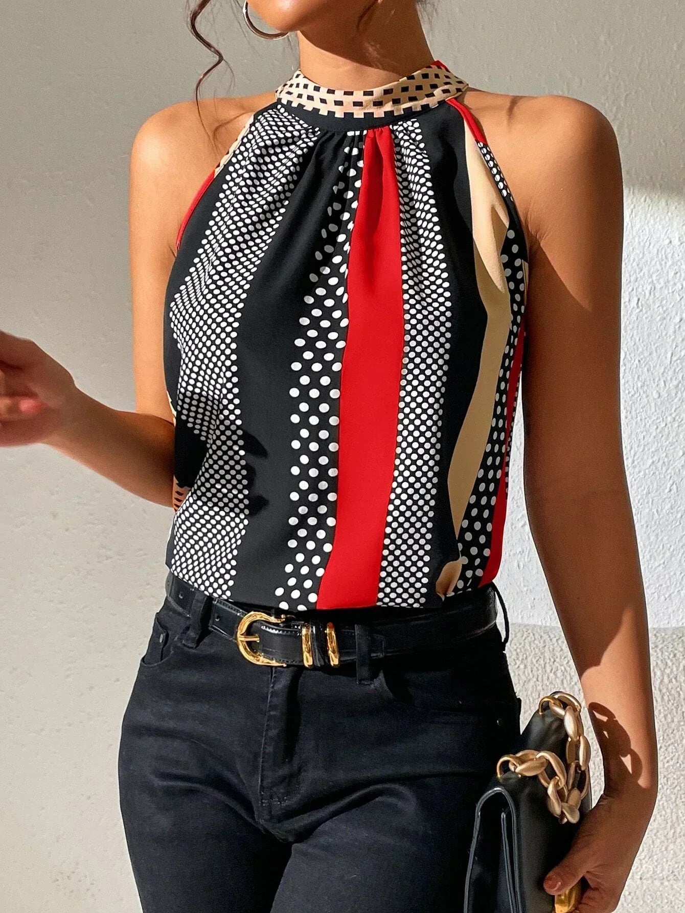 Sabine | Halterneck Top Med Grafiske Striber Damer