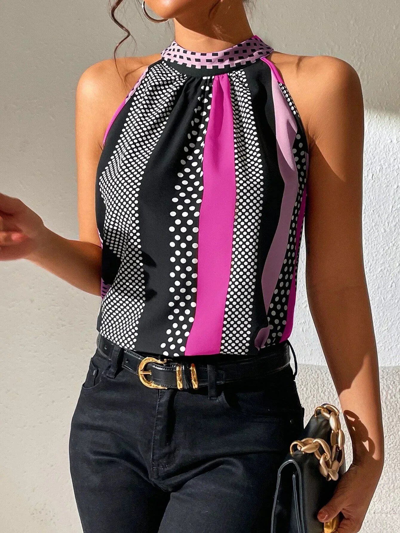 Sabine | Halterneck Top Med Grafiske Striber Damer
