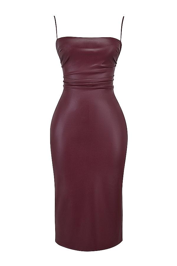 Valena | Bodycon Midi-Kjole i Vegansk Læder til Damer