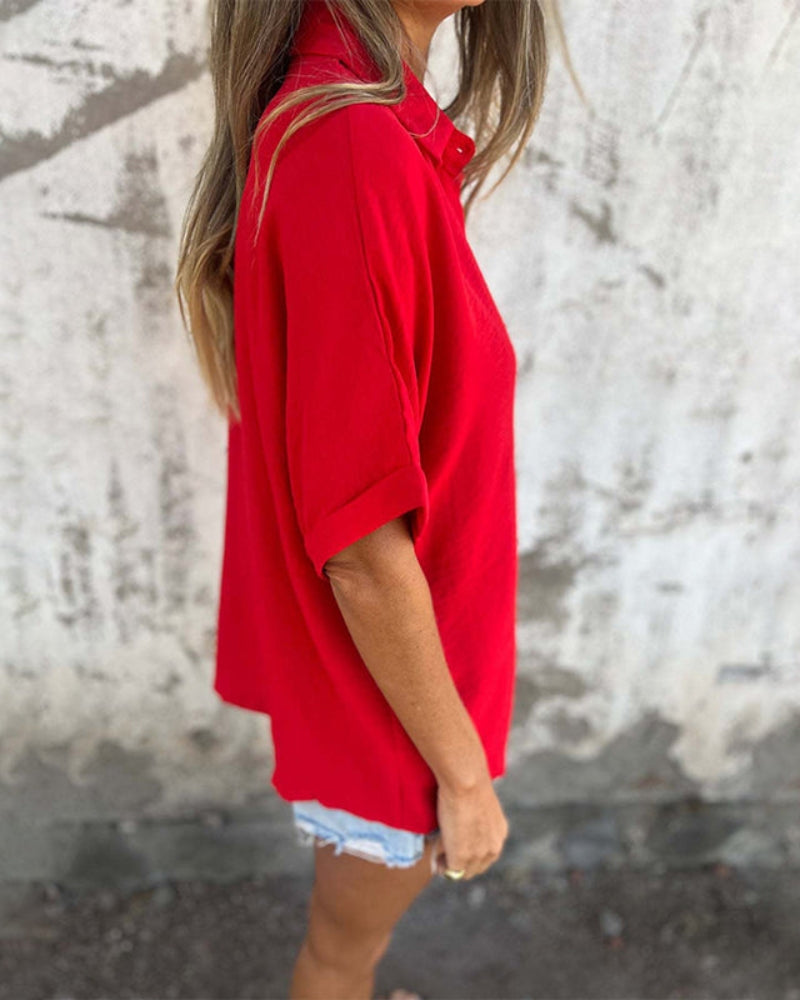 Luna | Damer Oversized Bluse | Let Sommerbluse | Korte Ærmer | Button Down | Casual & Løs Pasform | Åndbar Og Komfortabel