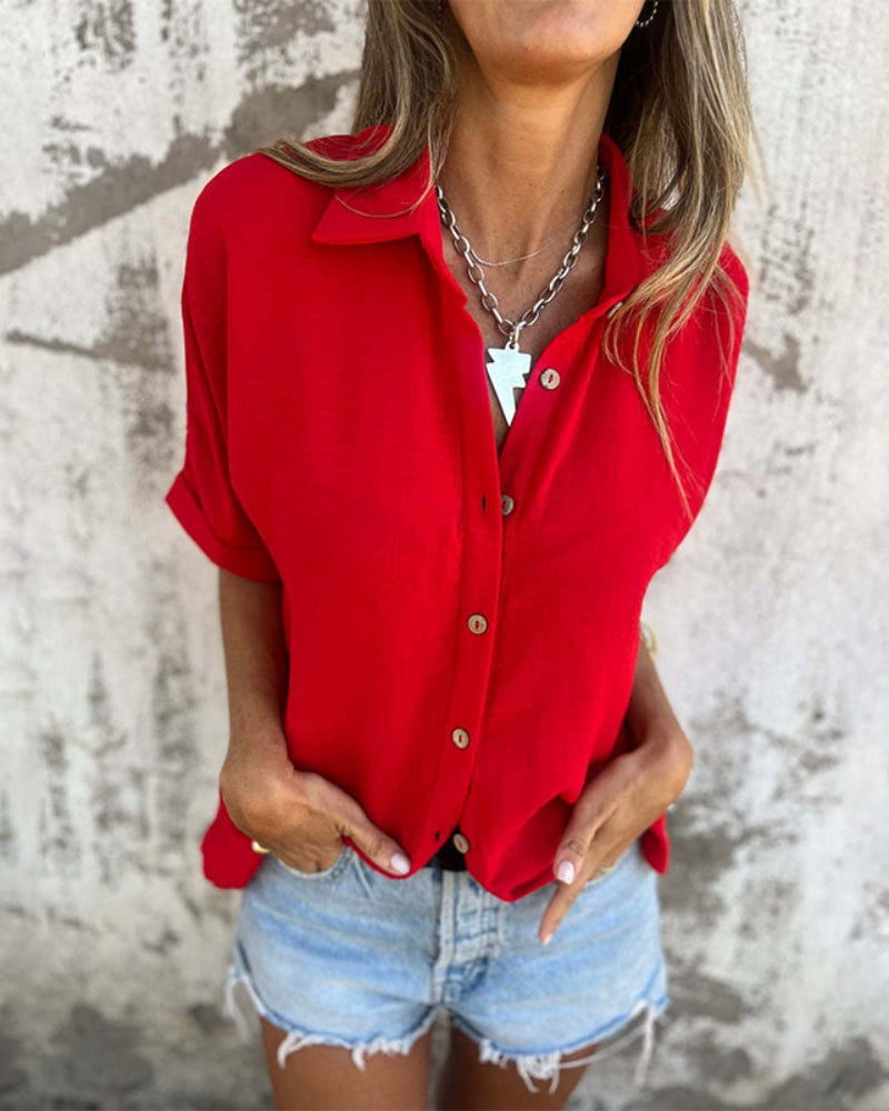 Luna | Damer Oversized Bluse | Let Sommerbluse | Korte Ærmer | Button Down | Casual & Løs Pasform | Åndbar Og Komfortabel