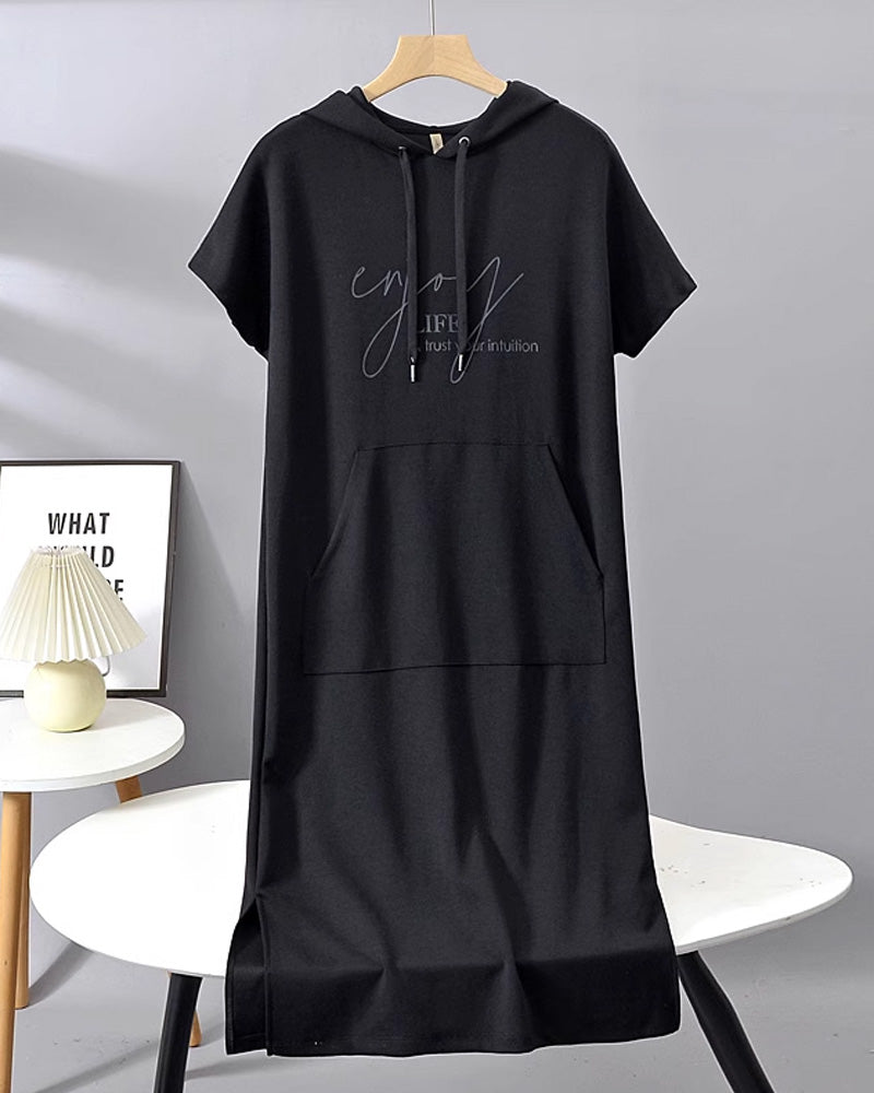 Novaera™ | Damer Hoodie Kjole Midi | Sporty Loungekjole med Hætte og Korte Ærmer
