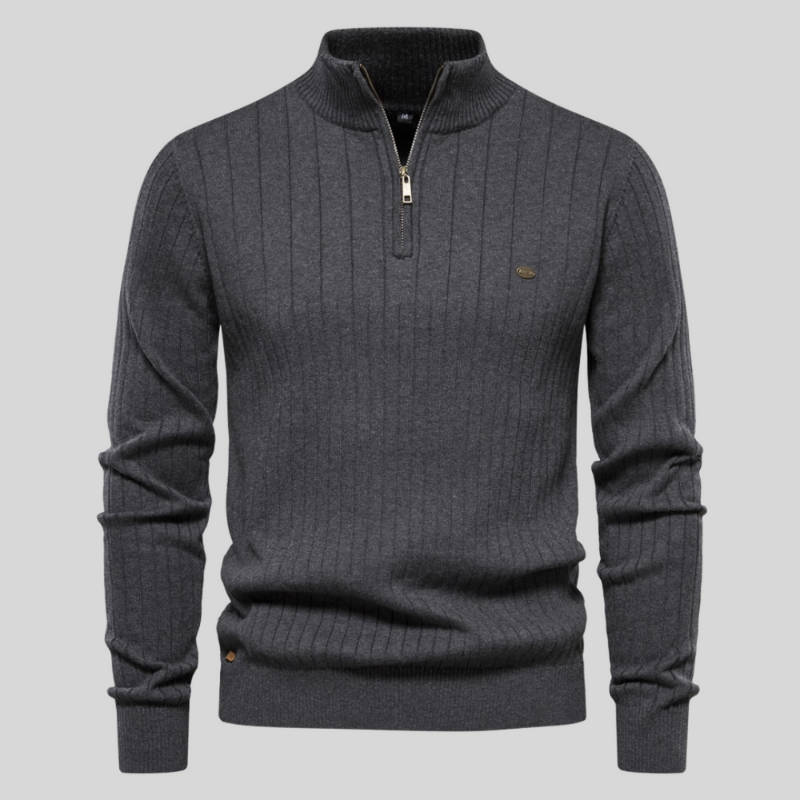 Kasper™ | Herrer Ribstrikket Half-Zip Trøje med Tidløst Design og Blød Struktur