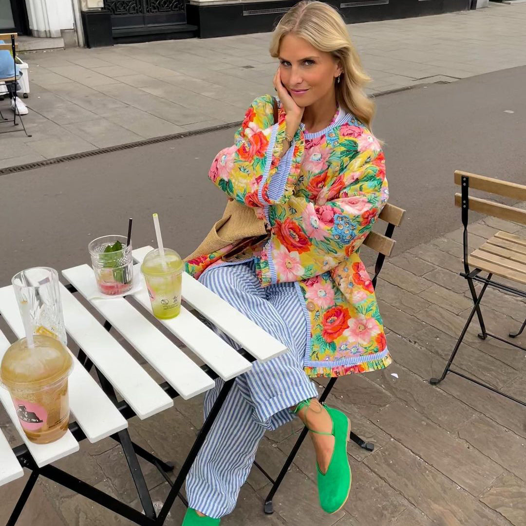 Allegra™ | Oversized Blomsterjakke Damer | Farverig Patchwork Sommerjakke med Boho-Print og Løs Pasform