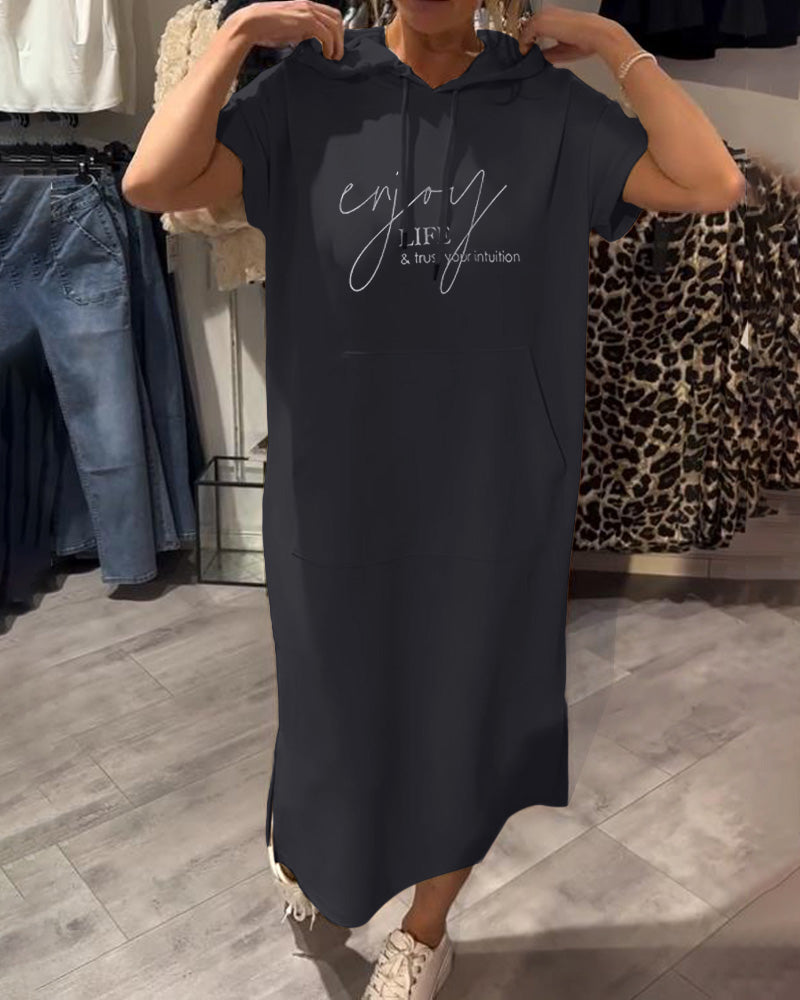 Novaera™ | Damer Hoodie Kjole Midi | Sporty Loungekjole med Hætte og Korte Ærmer