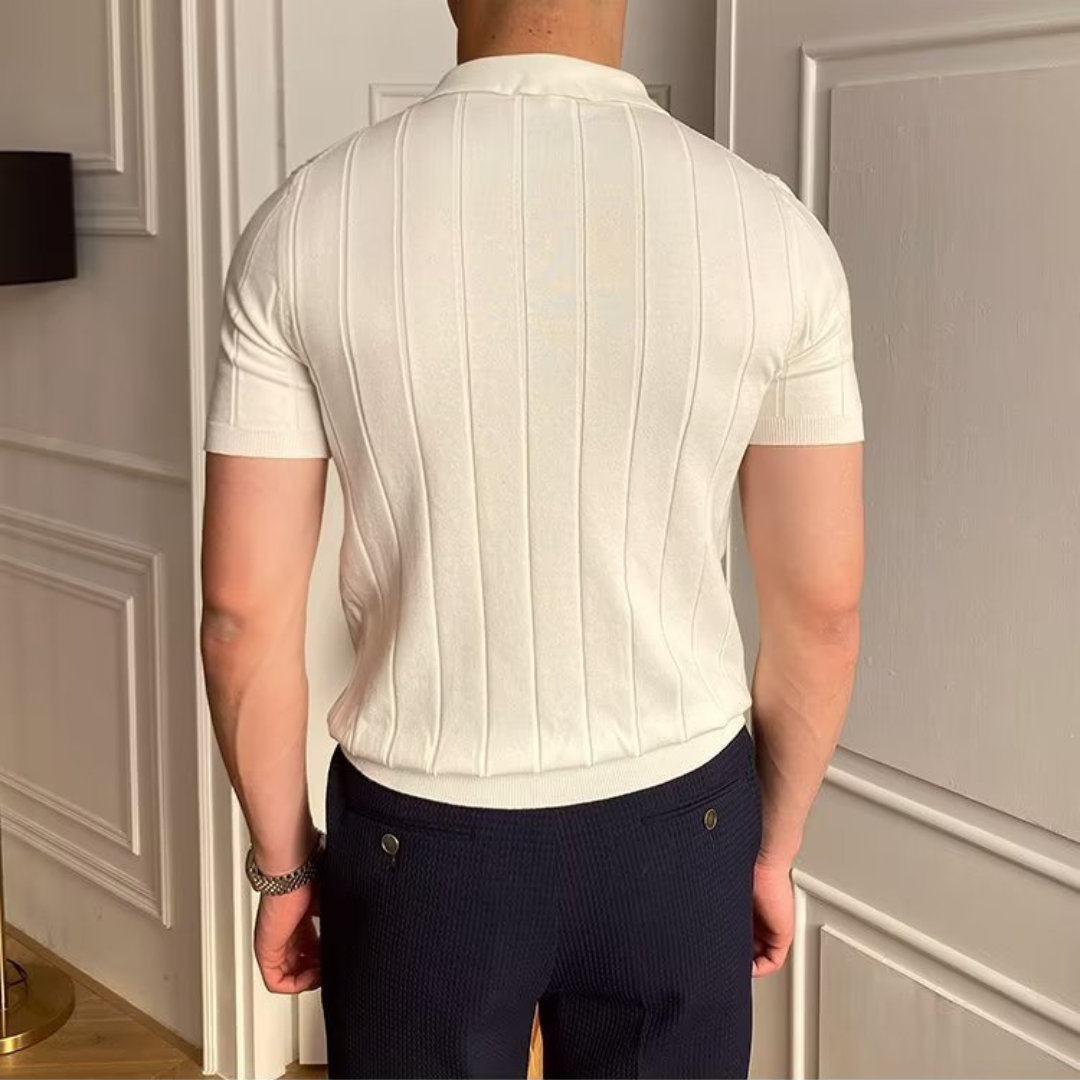 Svenja™ | Herre Strikket Poloshirt med Korte Ærmer og Ribstruktur | Old Money Stil