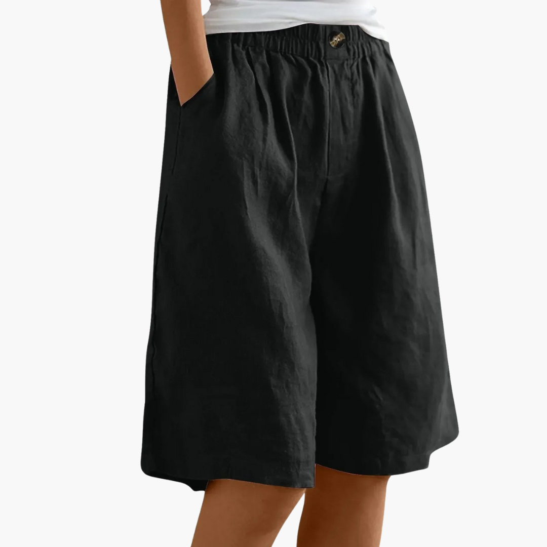 Nova | Damer Bermuda Shorts | Hør-Bomuld Sommerbukser | Let & Komfortabel | Elastisk Talje & Lommer