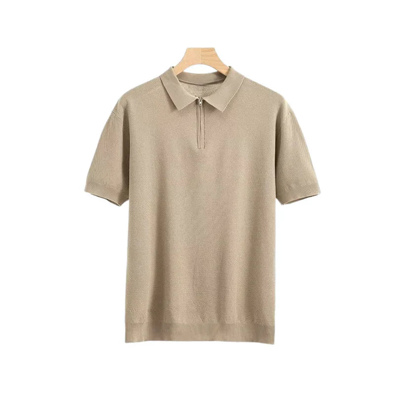 Santino™ | Finstrikket Herre Poloshirt med Halv Lynlås | Smart Casual Polo med Korte Ærmer og Moderne Polokrave