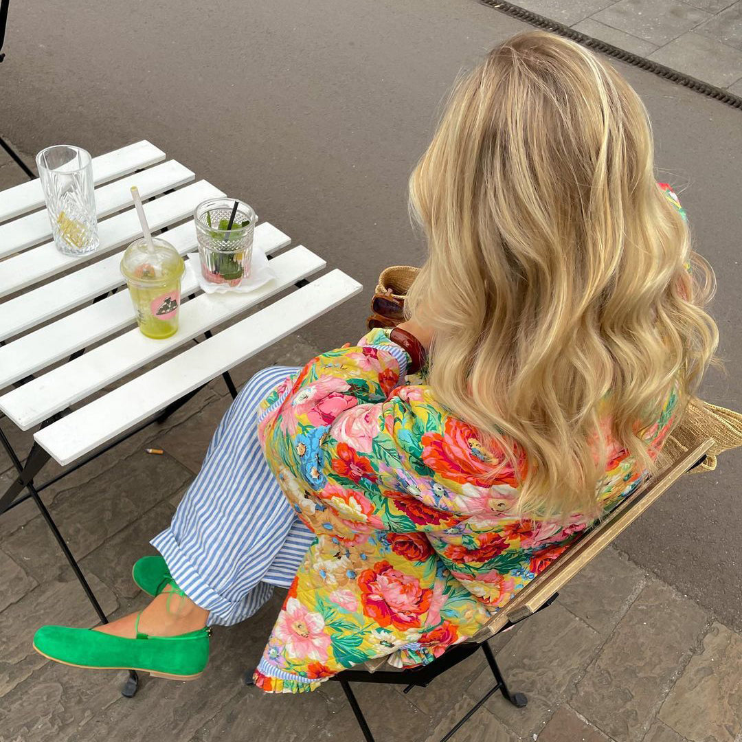 Allegra™ | Oversized Blomsterjakke Damer | Farverig Patchwork Sommerjakke med Boho-Print og Løs Pasform