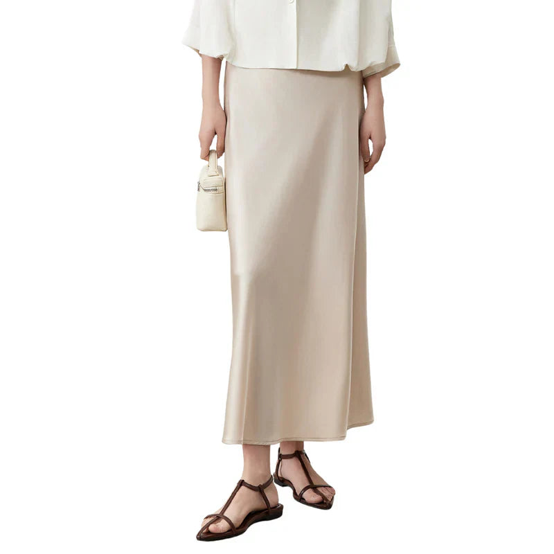 Monique™ | Elegant Silken Nederdel med Elastisk Taljebånd