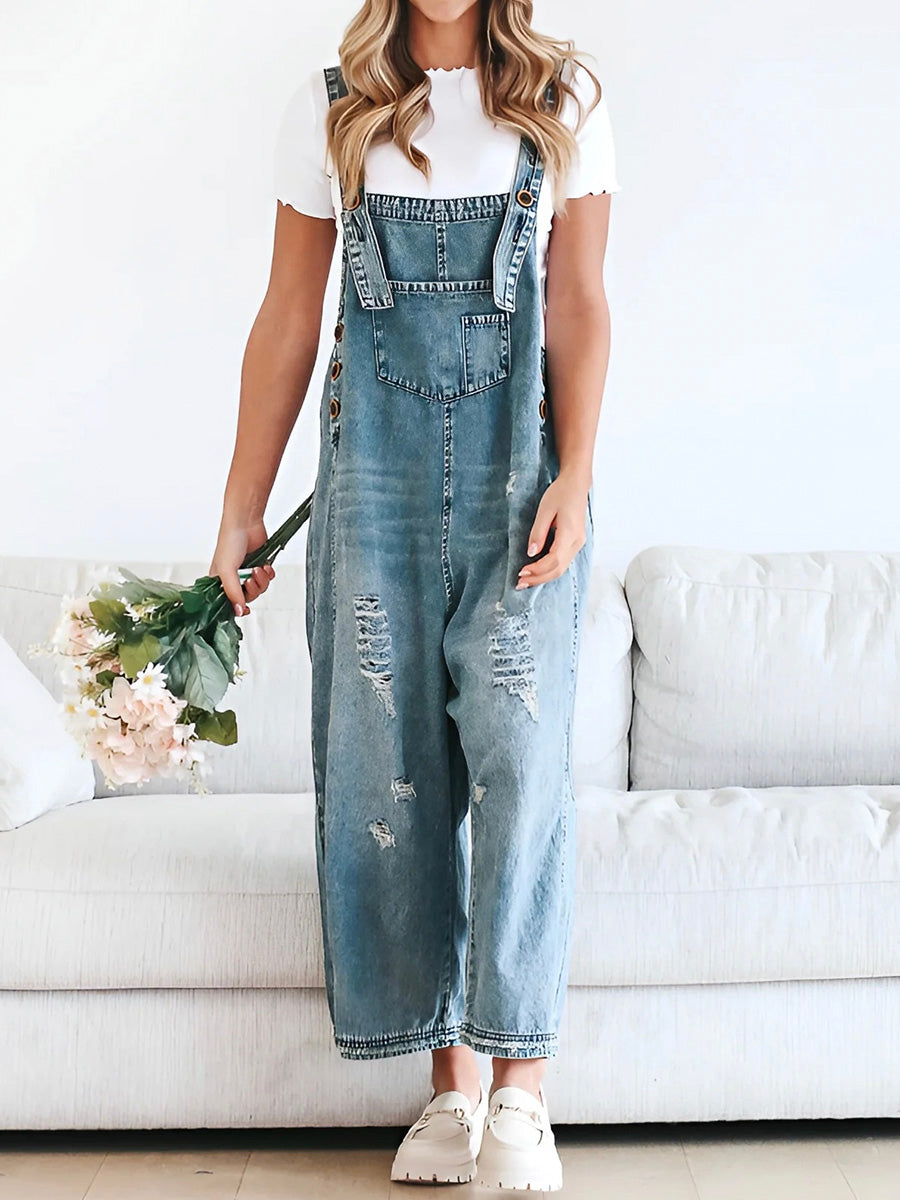 Sandra™ | Damer Denim Overalls i Trendy Vask Med Justerbare Seler | Denim Selebukser Med Brede Ben