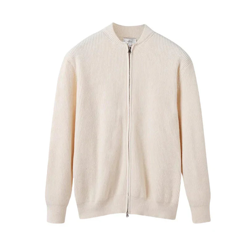 Milo™ | Finstrikket Luksus Herre Cardigan med Two-Way Lynlås og Opstående Krave | Ribstruktur