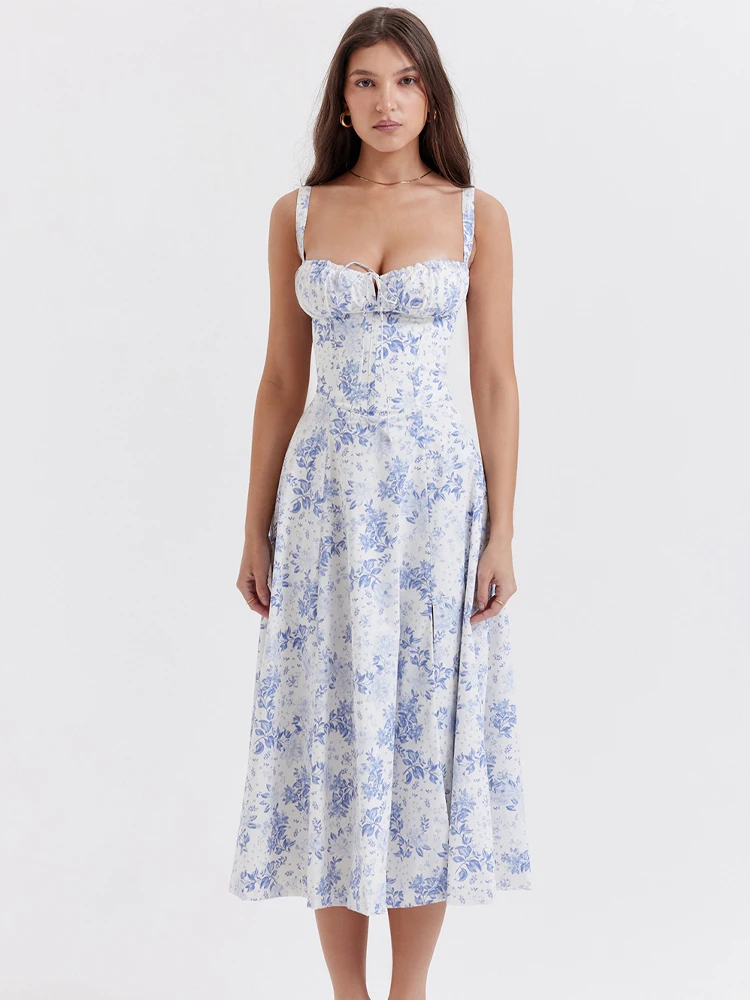 Flora™ | Vintage Midi-Kjole til Kvinder med Blomstermønster | Korsetliv & Svajende Nederdel for et Romantisk Look