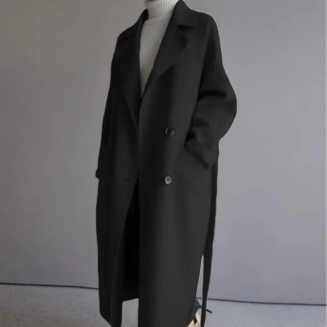 Phedra™ | Damer Oversized Frakke | Tidløs Dobbeltknappet Frakke med Luksuriøst Stof