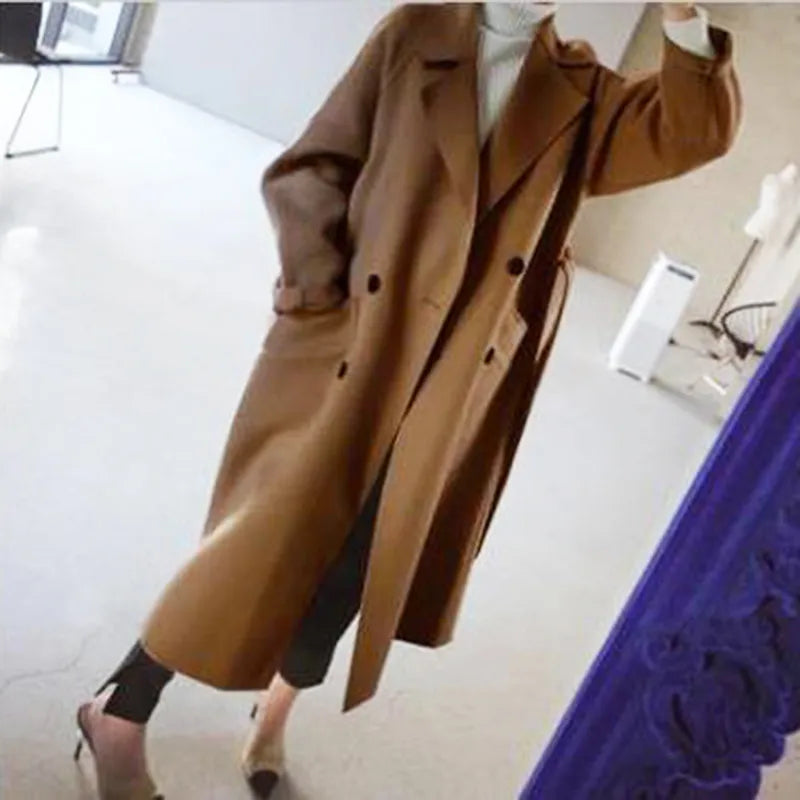 Phedra™ | Damer Oversized Frakke | Tidløs Dobbeltknappet Frakke med Luksuriøst Stof