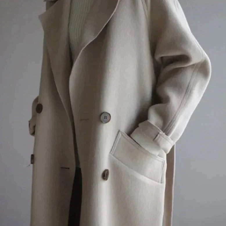 Phedra™ | Damer Oversized Frakke | Tidløs Dobbeltknappet Frakke med Luksuriøst Stof