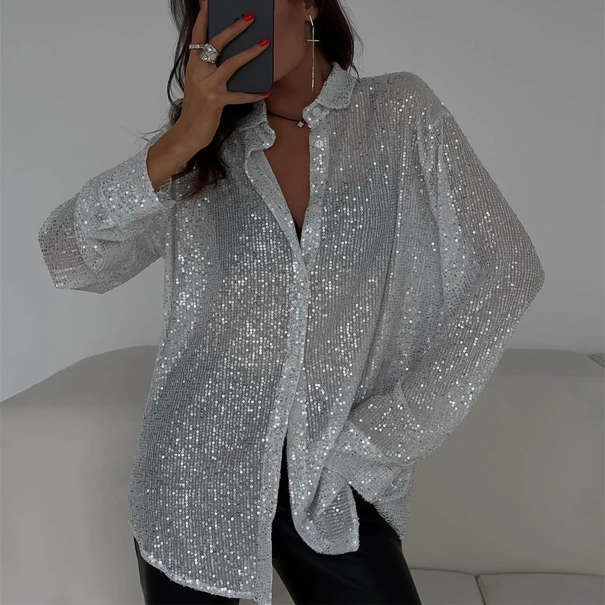 Luminara | Gennemsigtig Glimmerbluse til Damer