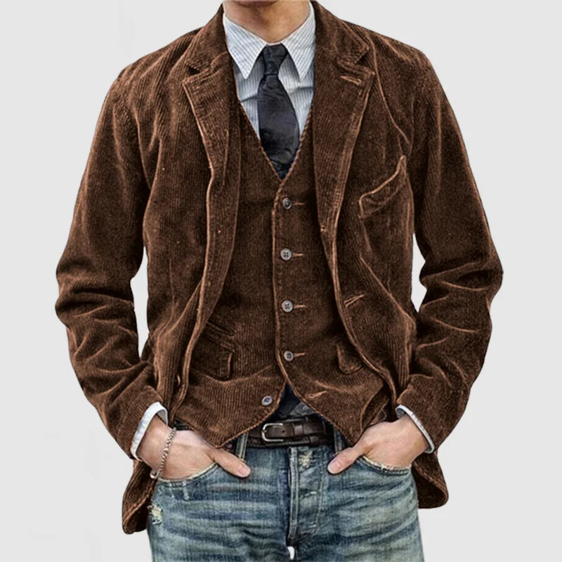 Victor™ | Herrer Vintage Fløjlsblazer med Vest | Klassisk