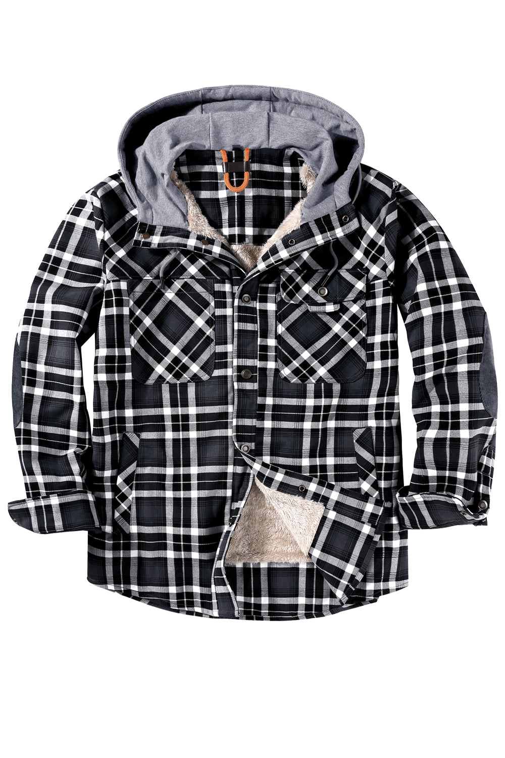 Damiaro™ | Herre Foret Flanneljakke med Hætte | Varm Teddyjakke med Rudemønster og Trykknaplukning