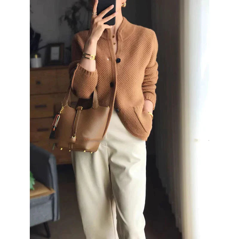 Élodie | Kort Uldent Cardigan med Ståkrave Damer