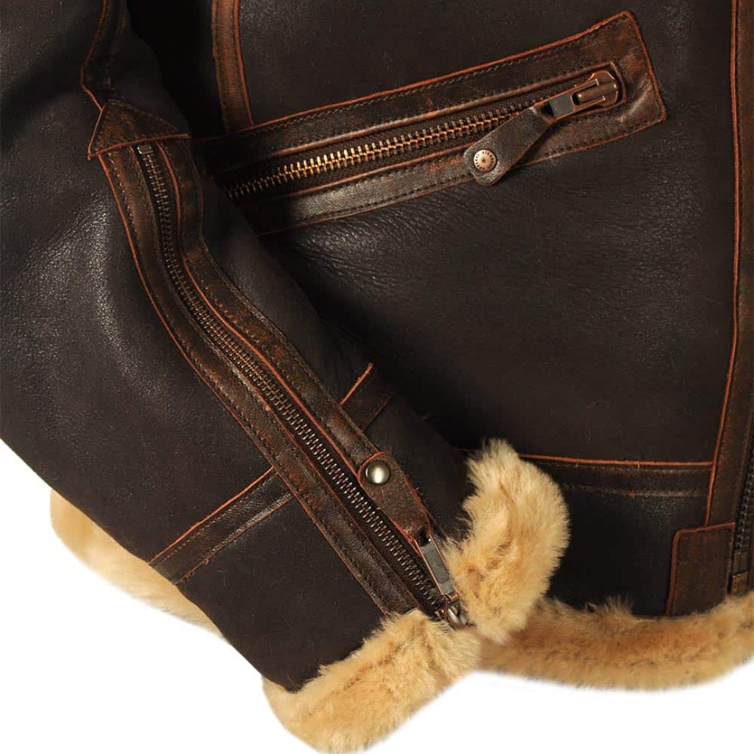 Rheon | Læder Pilotjakke Med Shearling