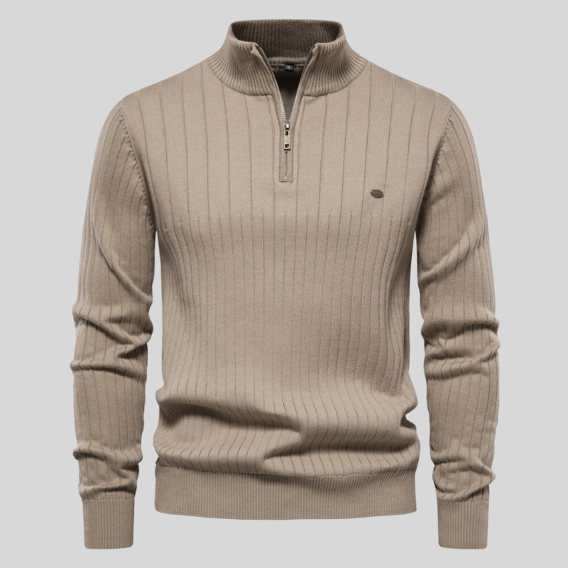 Kasper™ | Herrer Ribstrikket Half-Zip Trøje med Tidløst Design og Blød Struktur