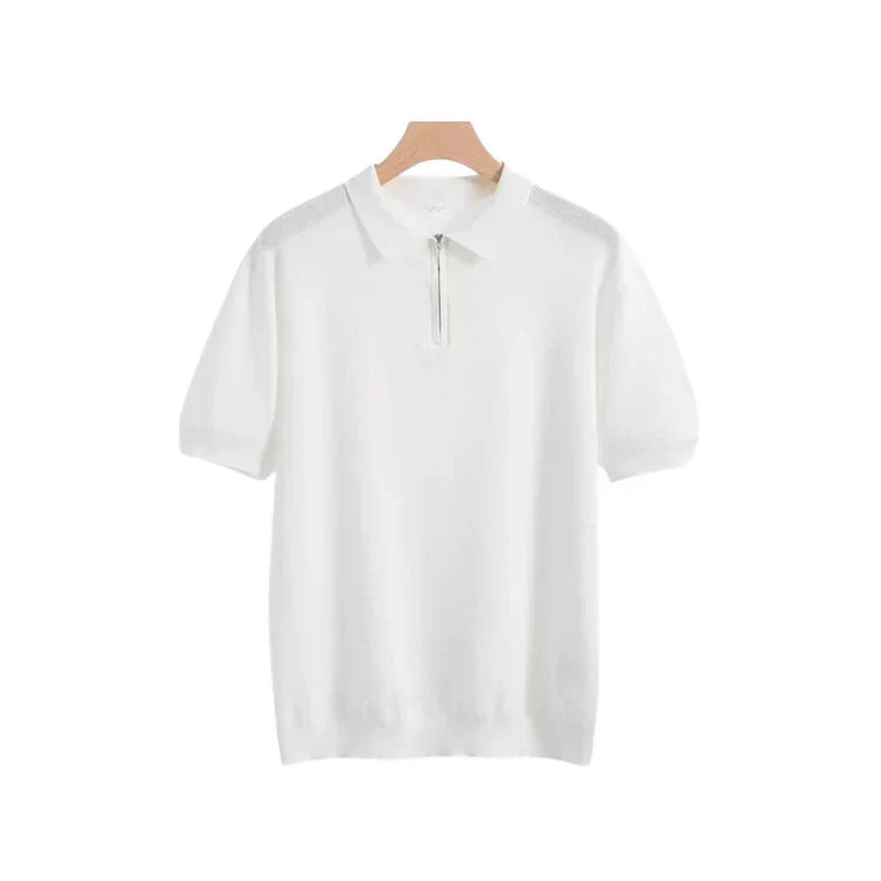 Santino™ | Finstrikket Herre Poloshirt med Halv Lynlås | Smart Casual Polo med Korte Ærmer og Moderne Polokrave