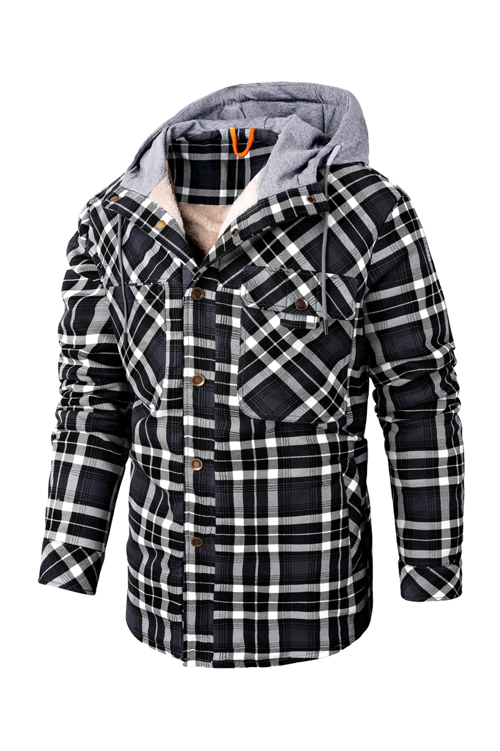 Damiaro™ | Herre Foret Flanneljakke med Hætte | Varm Teddyjakke med Rudemønster og Trykknaplukning