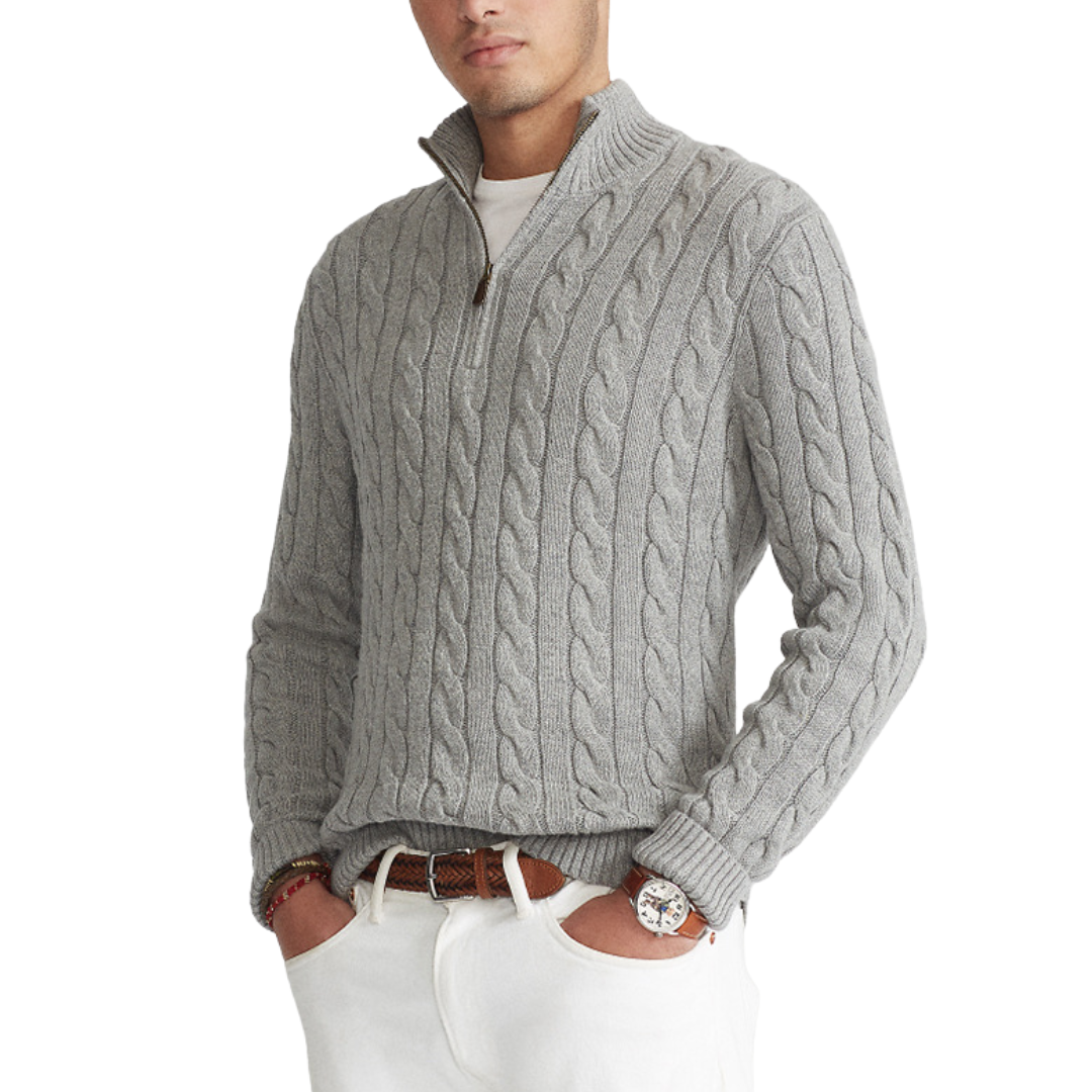 Leander™ | Herrer Luksuriøs Cardigan med Lynlås og Høj Krave i Bomuld