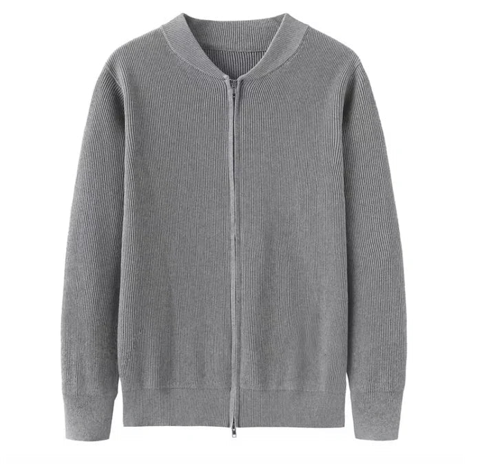 Milo™ | Finstrikket Luksus Herre Cardigan med Two-Way Lynlås og Opstående Krave | Ribstruktur