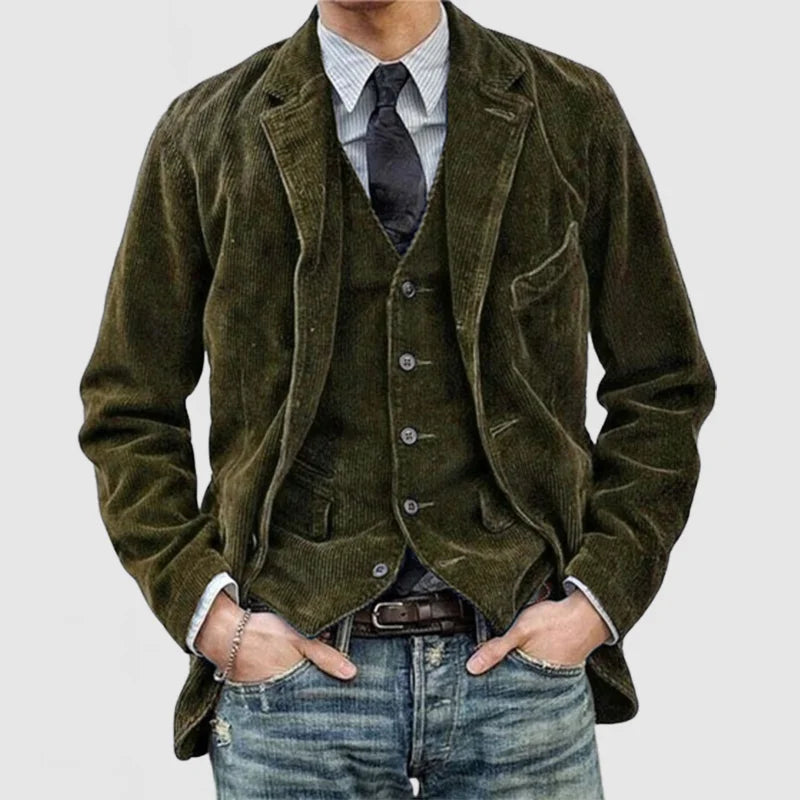 Victor™ | Herrer Vintage Fløjlsblazer med Vest | Klassisk
