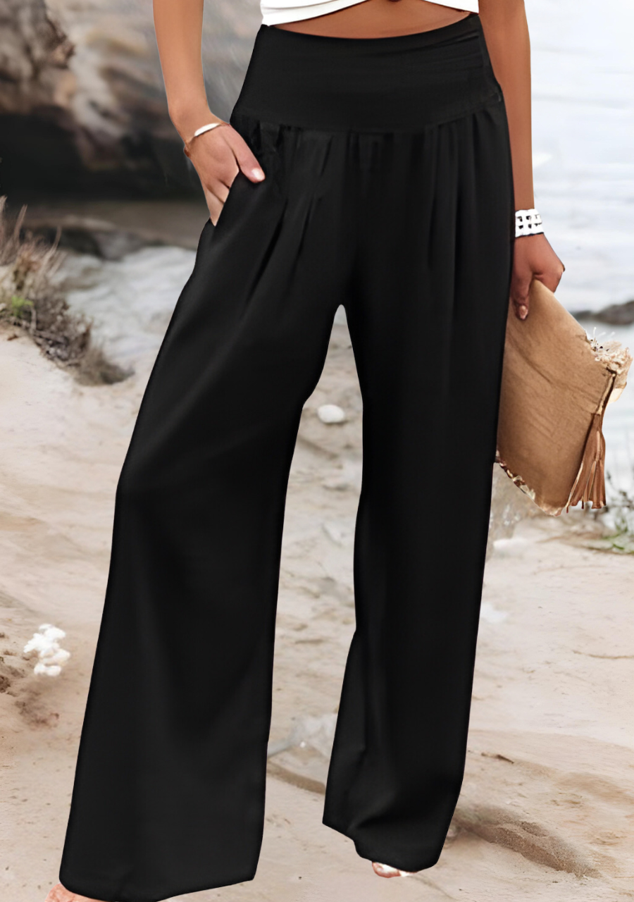 Lunara™ | Damer Luftige Vide Sommerbukser | High-Waist Bukser med Elastisk Taljebånd i Sort eller Hvid