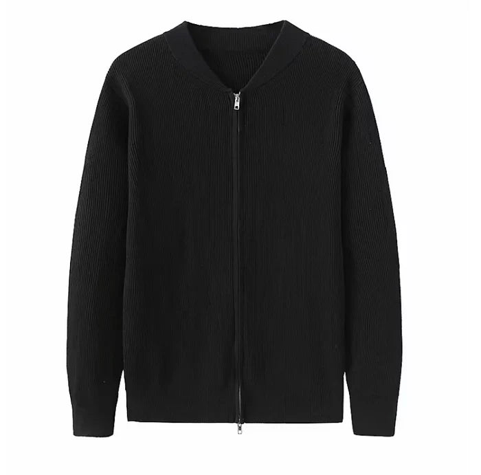 Milo™ | Finstrikket Luksus Herre Cardigan med Two-Way Lynlås og Opstående Krave | Ribstruktur