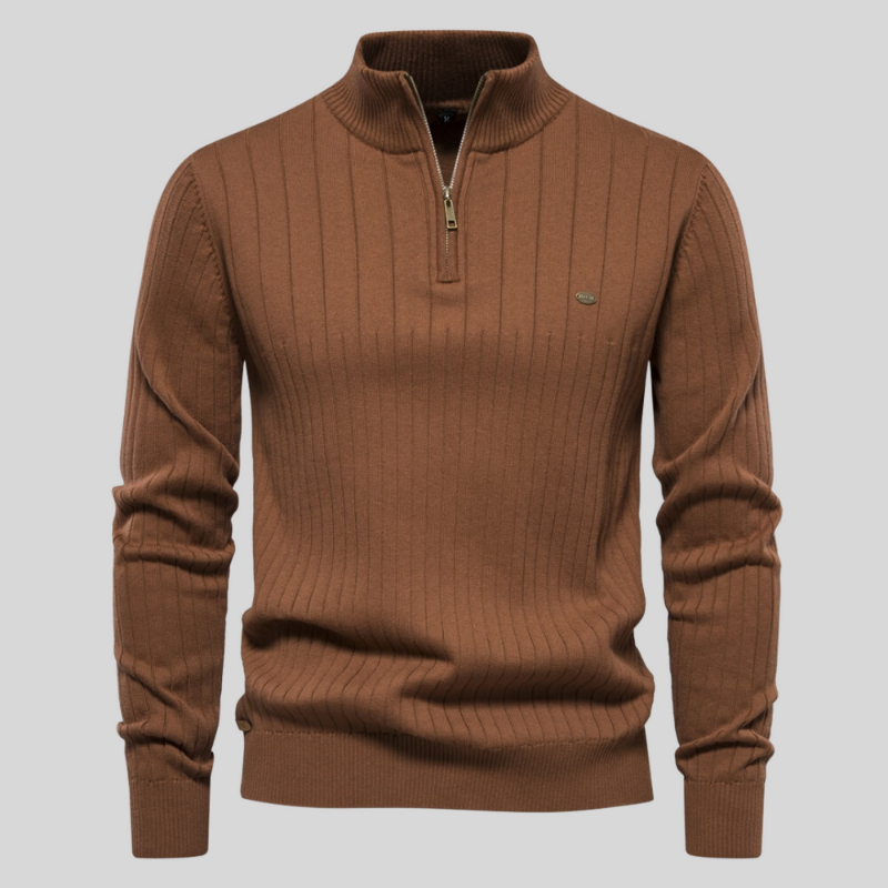 Kasper™ | Herrer Ribstrikket Half-Zip Trøje med Tidløst Design og Blød Struktur