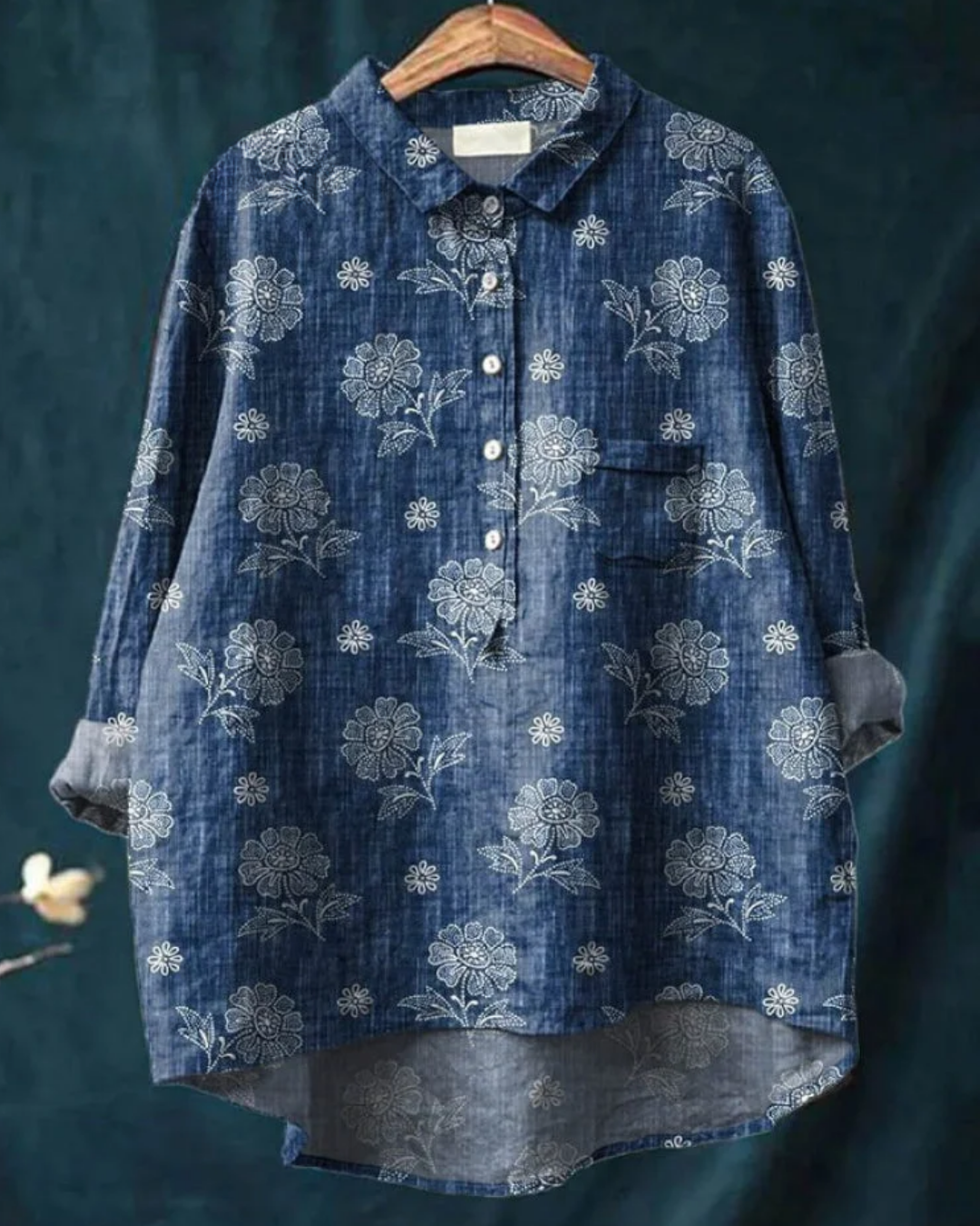 Zahara | Bohemian Bluse Dame | Let Sommerbluse | Lange Ærmer | Kunstnerisk Blomsterprint | Løstsiddende & Åndbar