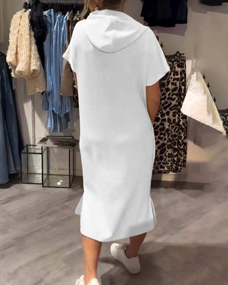 Novaera™ | Damer Hoodie Kjole Midi | Sporty Loungekjole med Hætte og Korte Ærmer