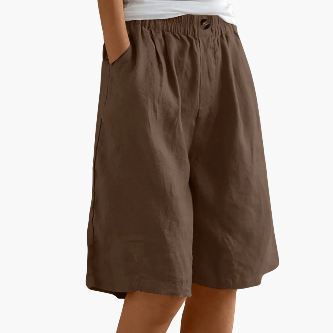 Nova | Damer Bermuda Shorts | Hør-Bomuld Sommerbukser | Let & Komfortabel | Elastisk Talje & Lommer