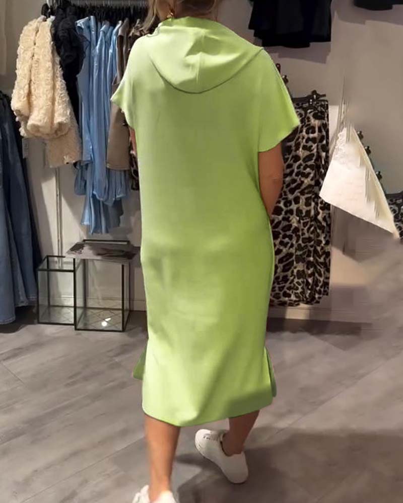 Novaera™ | Damer Hoodie Kjole Midi | Sporty Loungekjole med Hætte og Korte Ærmer