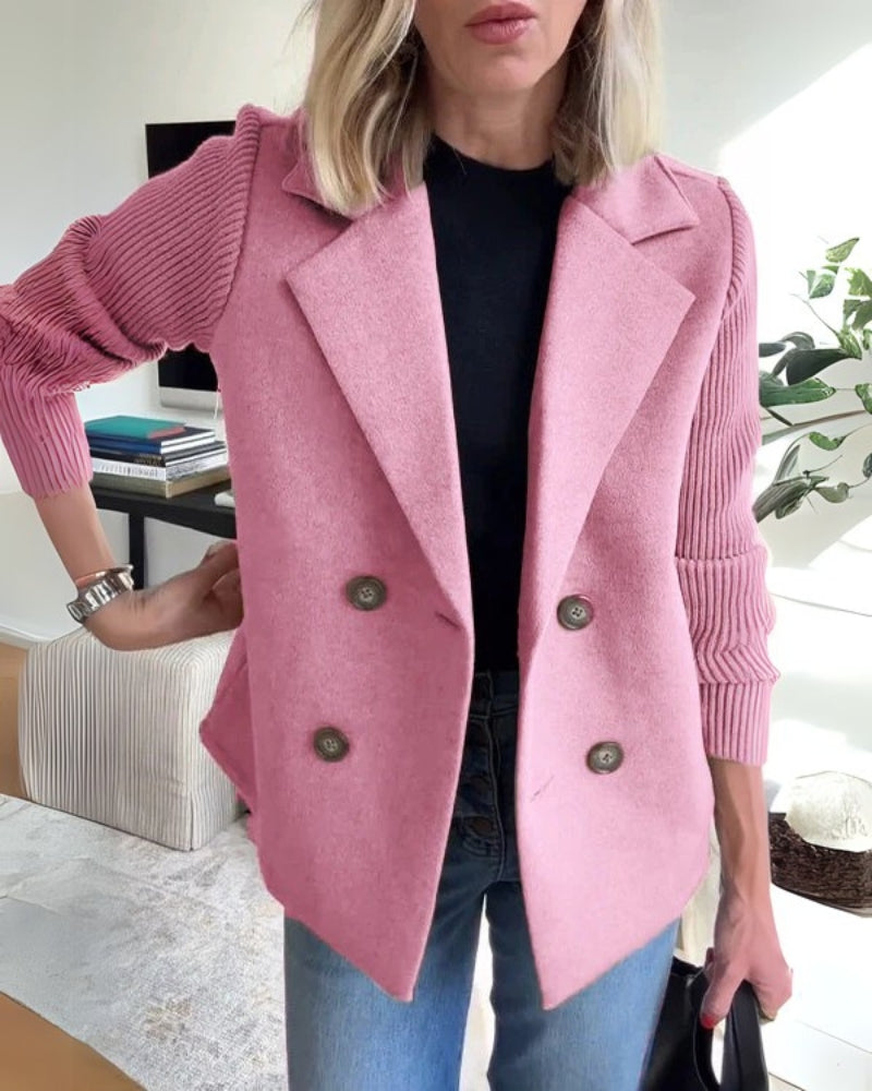 Missy™ | Damer Dobbelt Radet Uldblazerkåbe Med Strikkede Ærmer Og Reverskrave | Kort Overgangsjakke Til Efterår I Casual-Chic Stil