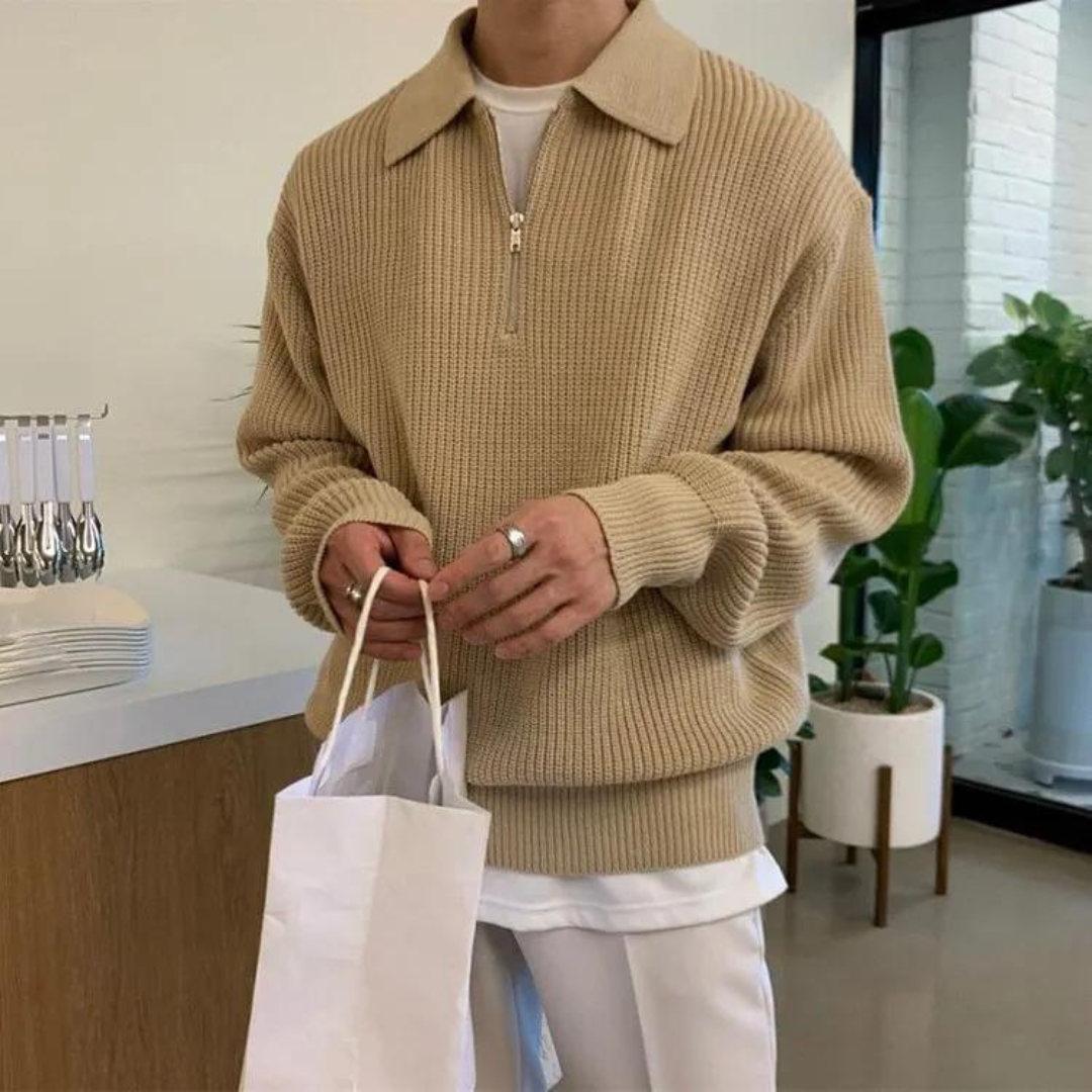 Lucas™ | Herre Striktrøje med Half-Zip | Varm Ribstruktur & Stilfuld Ståkrave