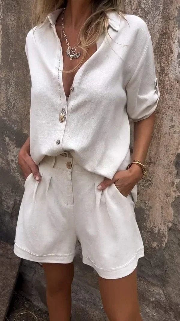 Fay™ | Damer Krølfrit Linned Sæt | Shorts Og Skjorte Med Åndbar Komfort