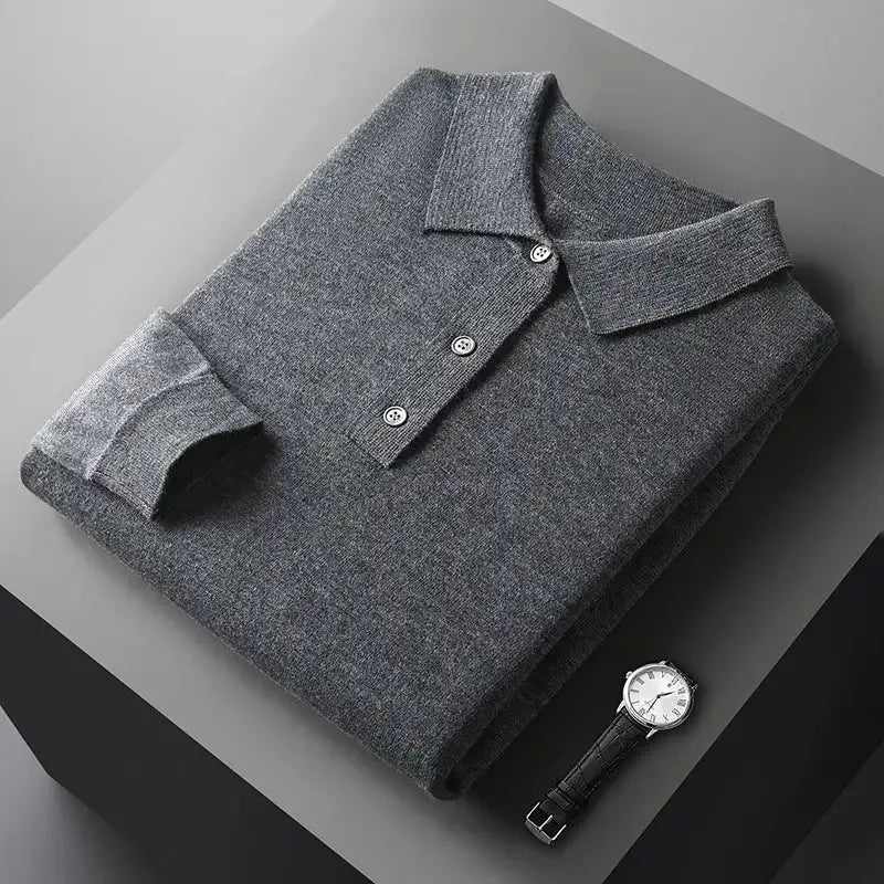 Lucas™ | Heren Gebreide Polo met Lange Mouwen | Luxe Fijngebreide Smart Casual Knitwear