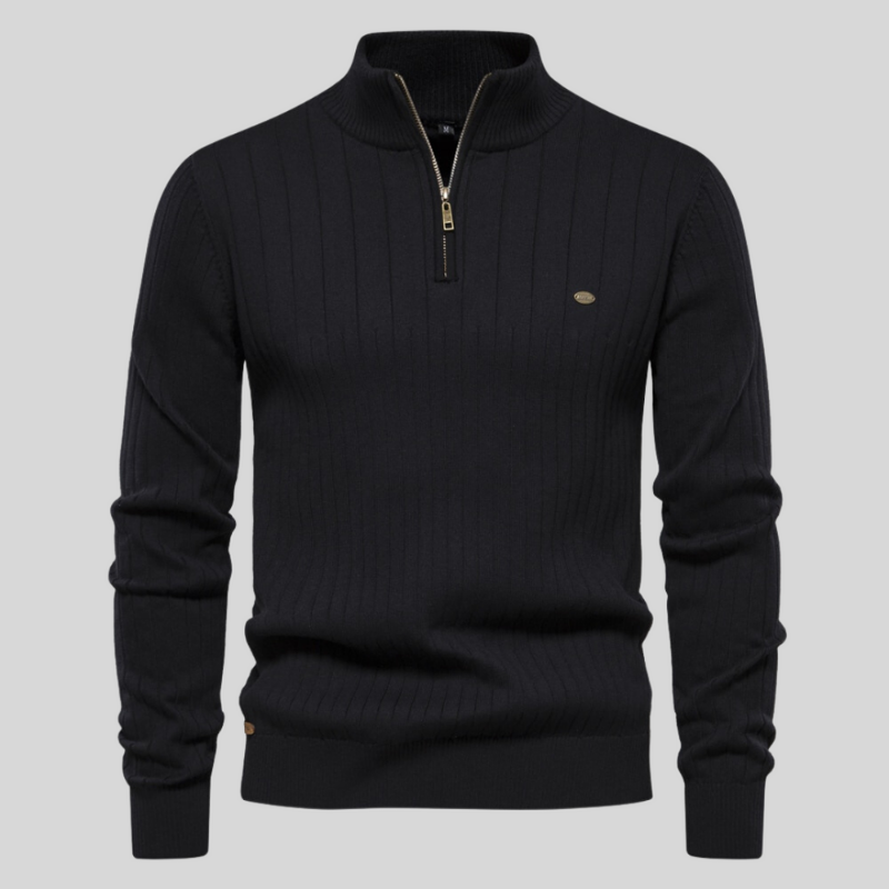 Kasper™ | Herrer Ribstrikket Half-Zip Trøje med Tidløst Design og Blød Struktur