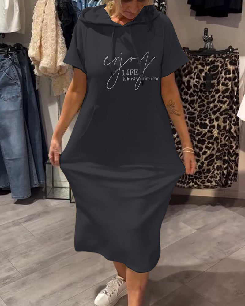 Novaera™ | Damer Hoodie Kjole Midi | Sporty Loungekjole med Hætte og Korte Ærmer